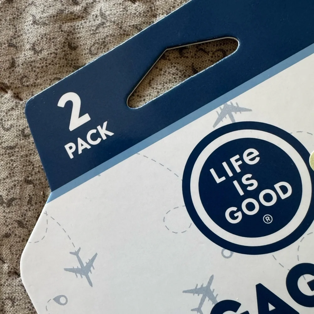2 sets of 2 “Life Is Good” Fruit Print Luggage Tags - Yellow and Pink+ Zoom in🍉